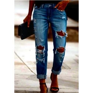 JUDY BLUE Super Stretchy High Rise SKINNY FIT Distressed Destroyed Jeans Sz15/32